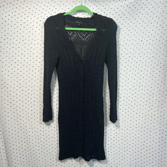 BCBGMaxazria Black Crochet Long Sleeve Tunic Button Up Cardigan Sweater - Picture 1 of 6